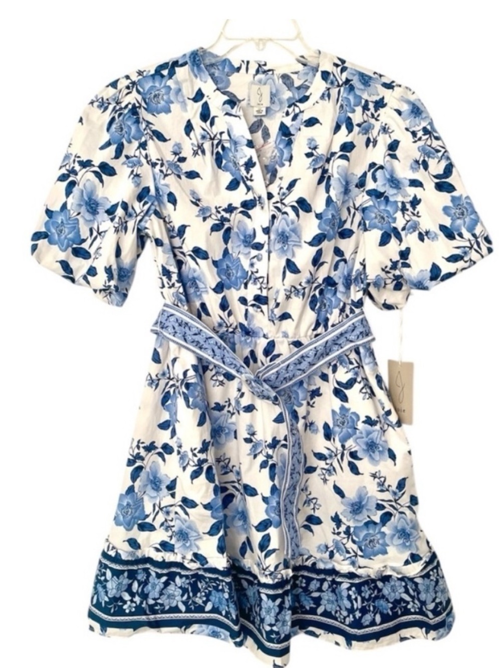 NWT Joie Blue and White Floral Mini Dress Size 12 SPRING WEDDING GUEST DRESS